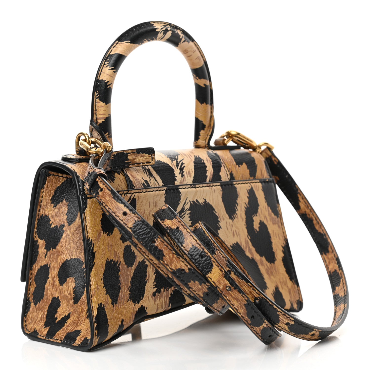 Balenciaga Smooth Calfskin Leopard Print Hourglass Top Handle Bag XS Beige 3 of 13