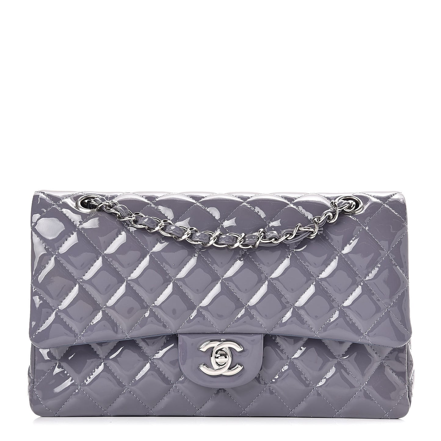 Patent Calfskin Quilted Medium Double Flap Light Purple
