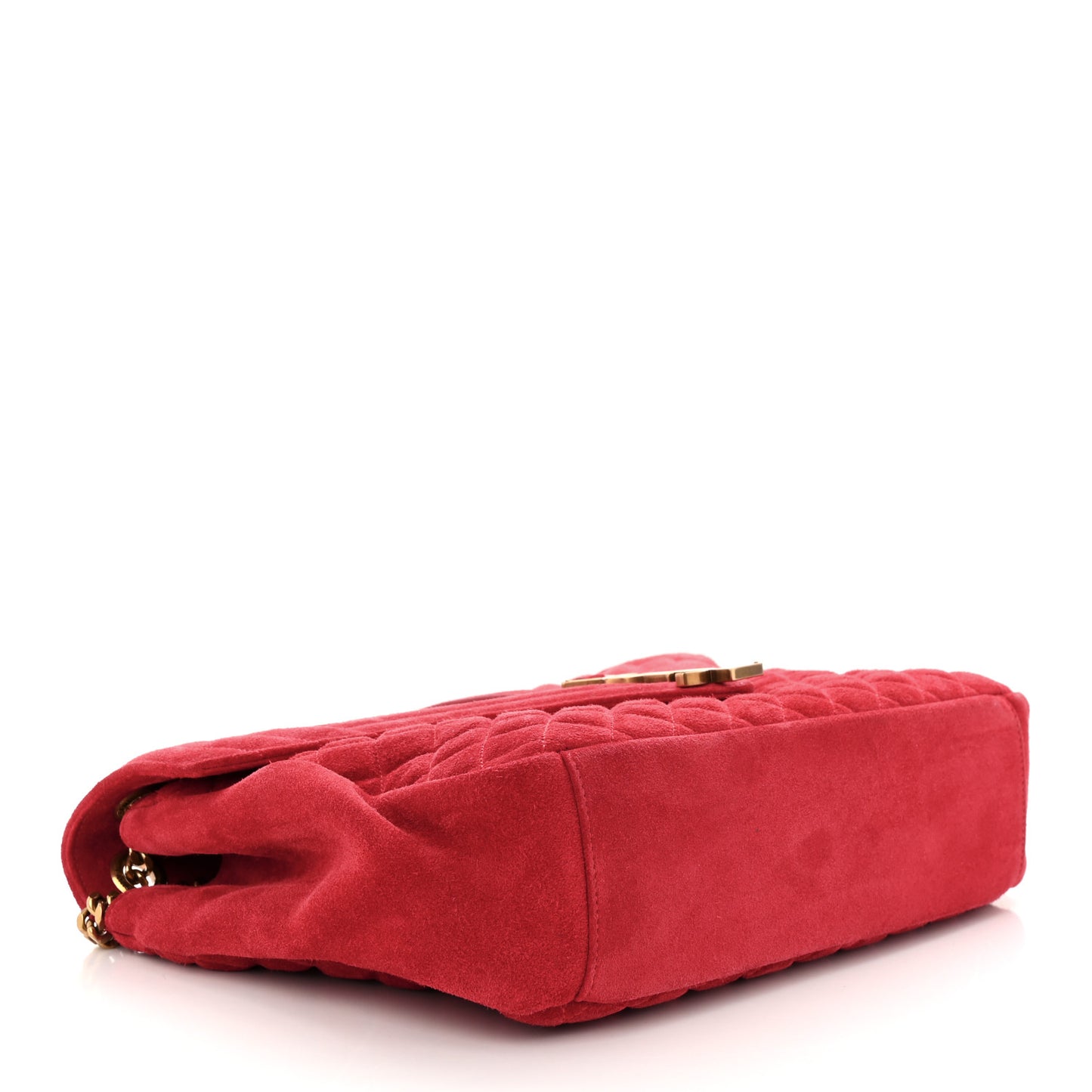 Suede Mixed Matelasse Triquilt Large Monogram Envelope Satchel Red