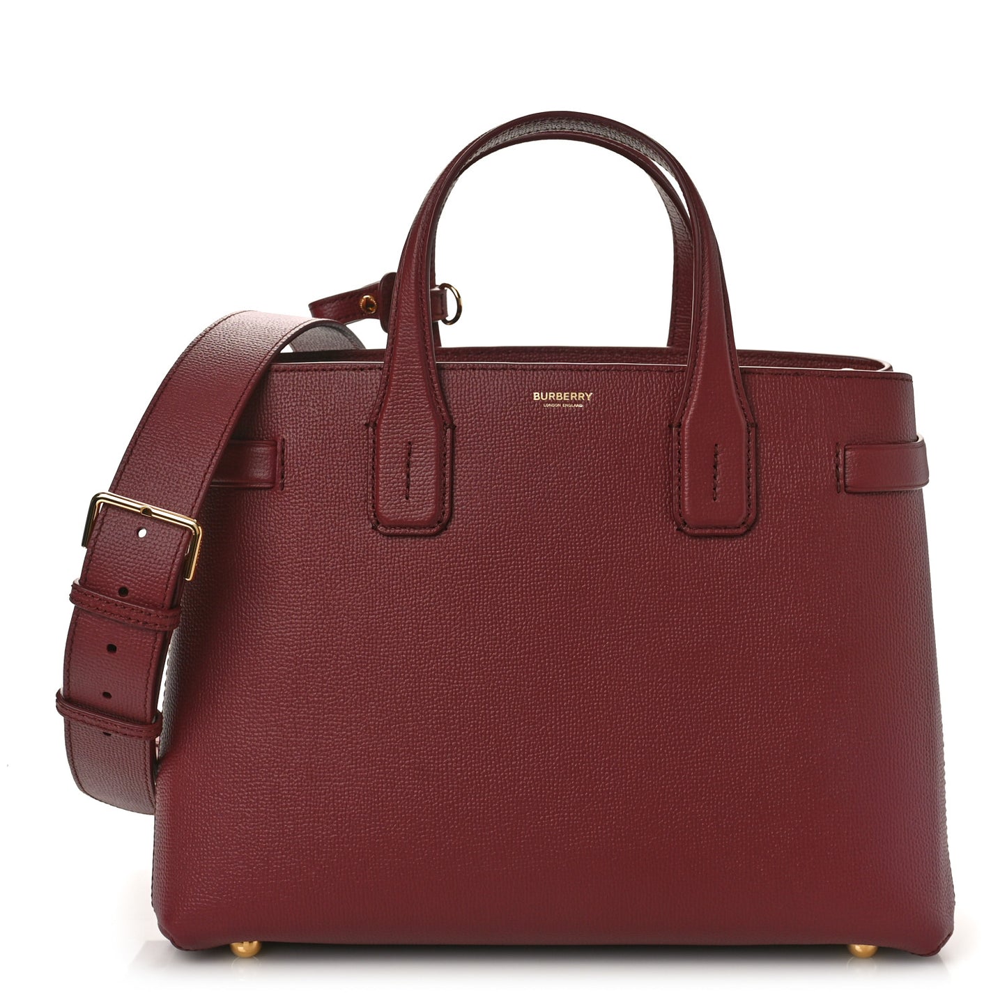 Grainy Calfskin House Check Small Banner Tote Mahogany Red
