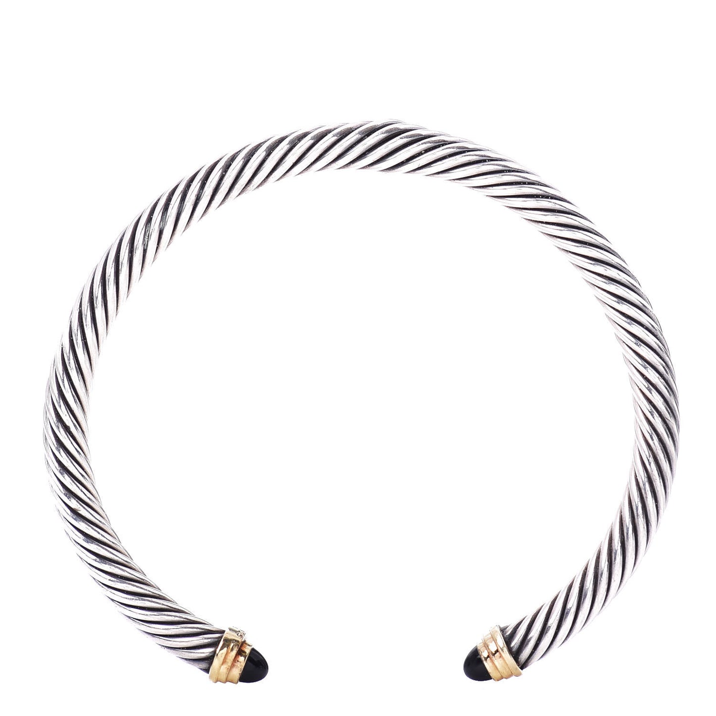 Sterling Silver 14K Yellow Gold Black Onyx 5mm Cable Classics Petite Color Bracelet