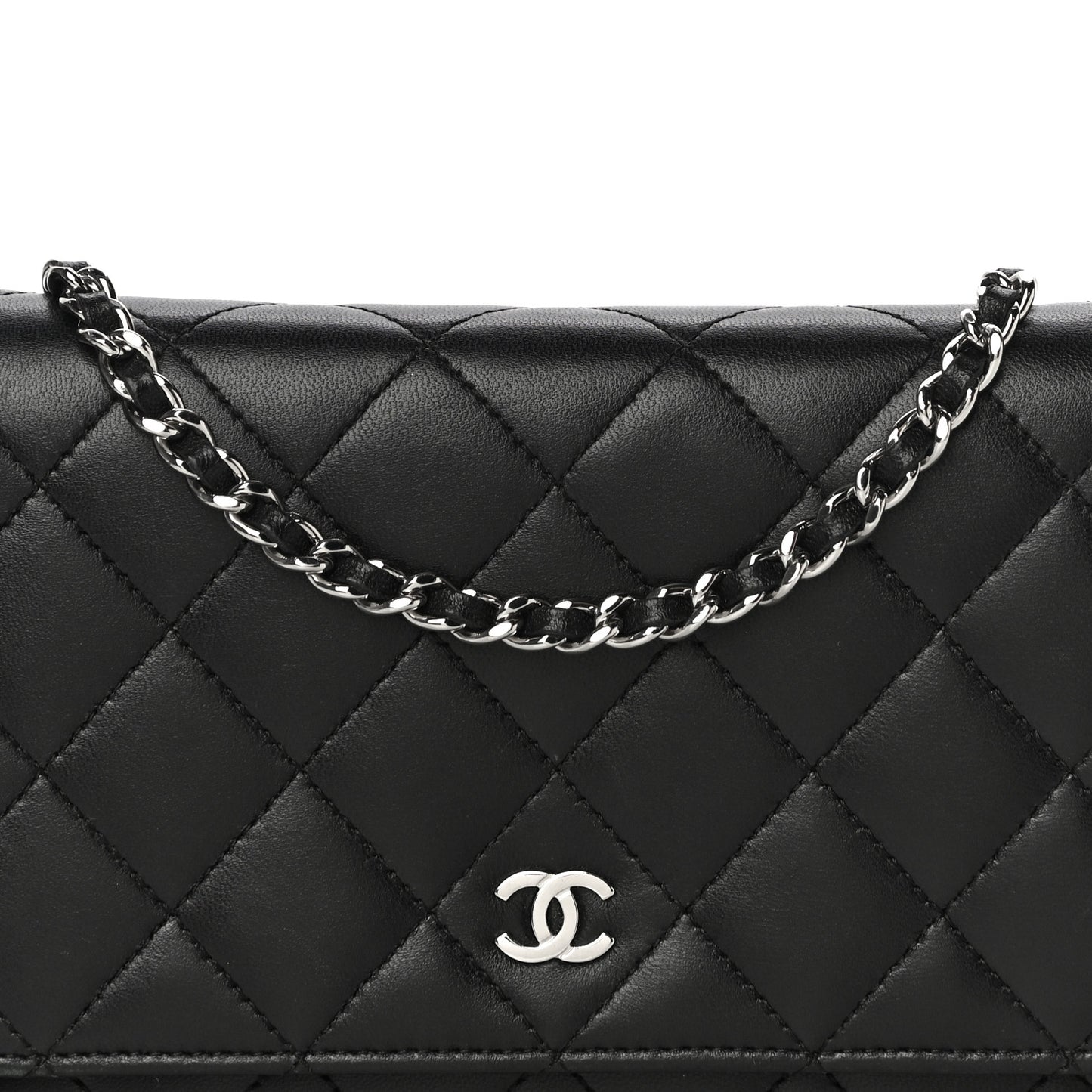 Lambskin Quilted Wallet On Chain WOC Black