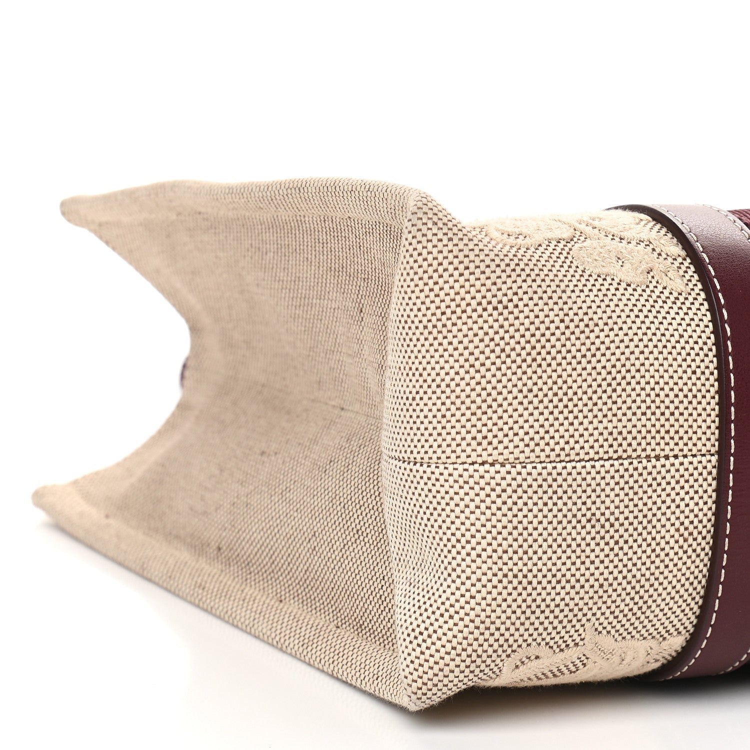 Chloe Cotton Calfskin Embroidered Medium Woody Ribbon Tote Burgundy 9 of 10