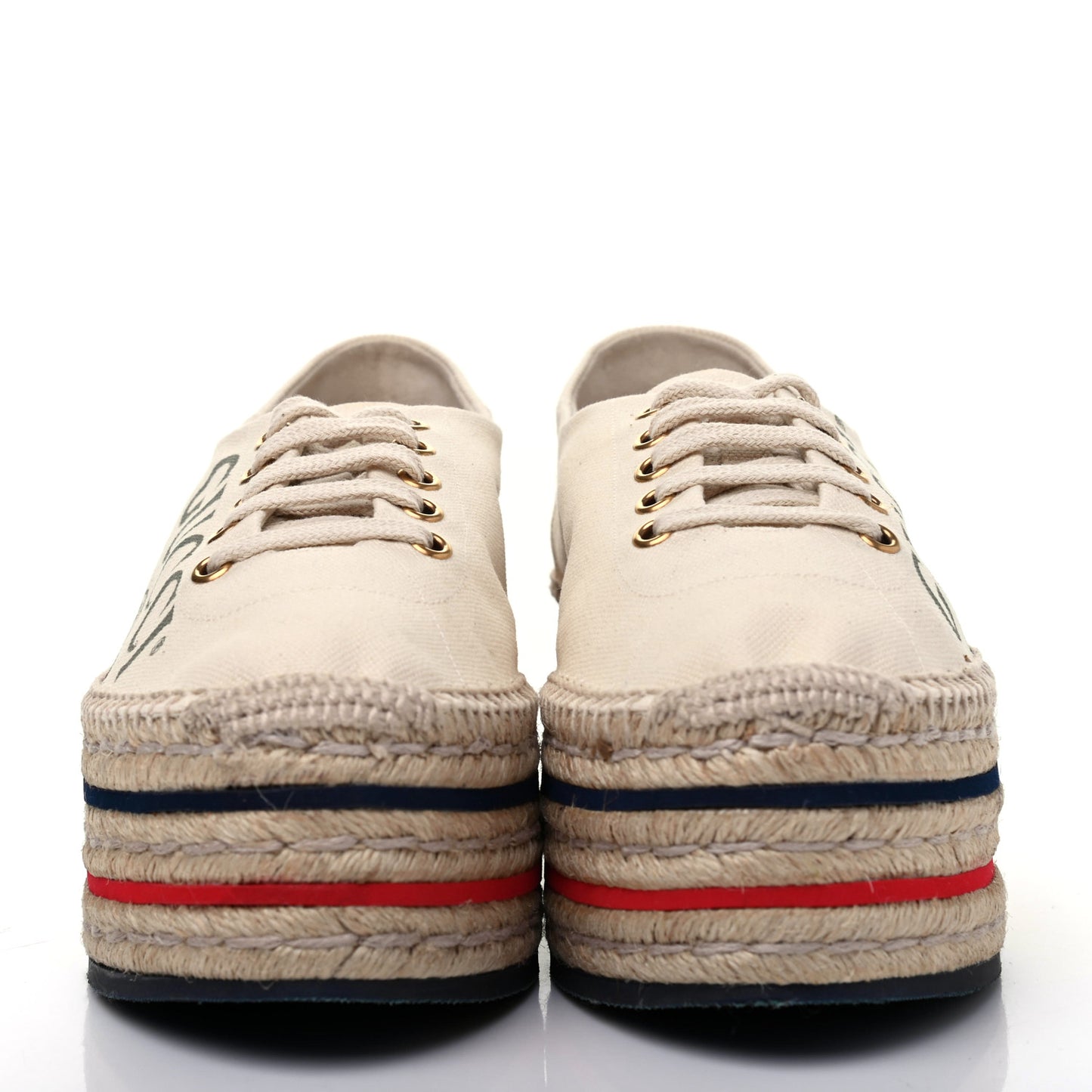 Canvas Logo Lace-Up Platform Espadrilles 38.5 Greggio Grege