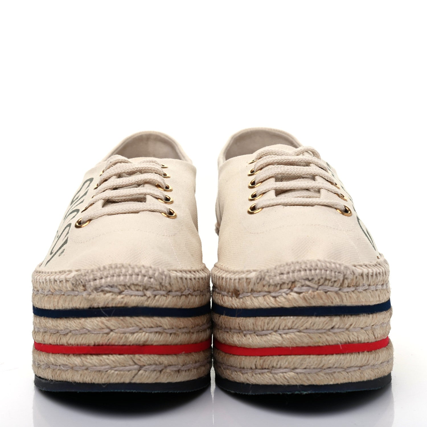 Gucci Canvas Logo Lace-Up Platform Espadrilles 38.5 Greggio Grege 2 of 11