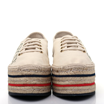 Gucci Canvas Logo Lace-Up Platform Espadrilles 38.5 Greggio Grege 2 of 11