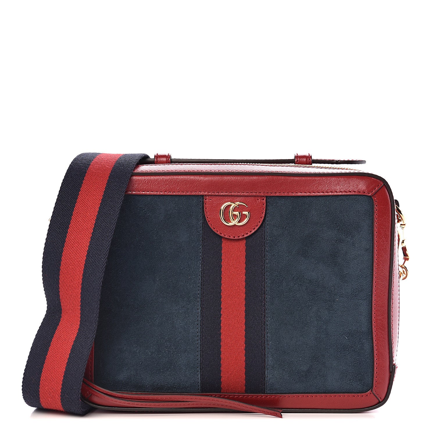 Gucci Suede Calfskin Web Small Ophidia Top Handle Shoulder Bag New Blue Romantic Cherry 1 of 9