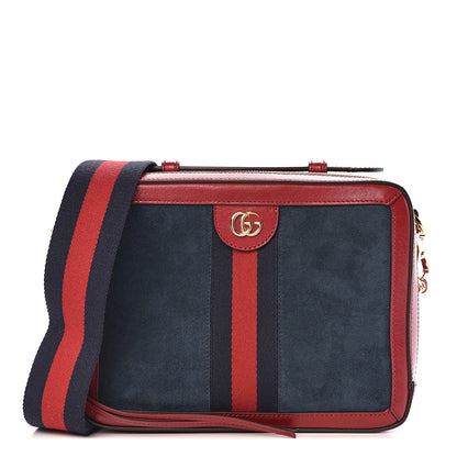 Gucci Suede Calfskin Web Small Ophidia Top Handle Shoulder Bag New Blue Romantic Cherry 1 of 9