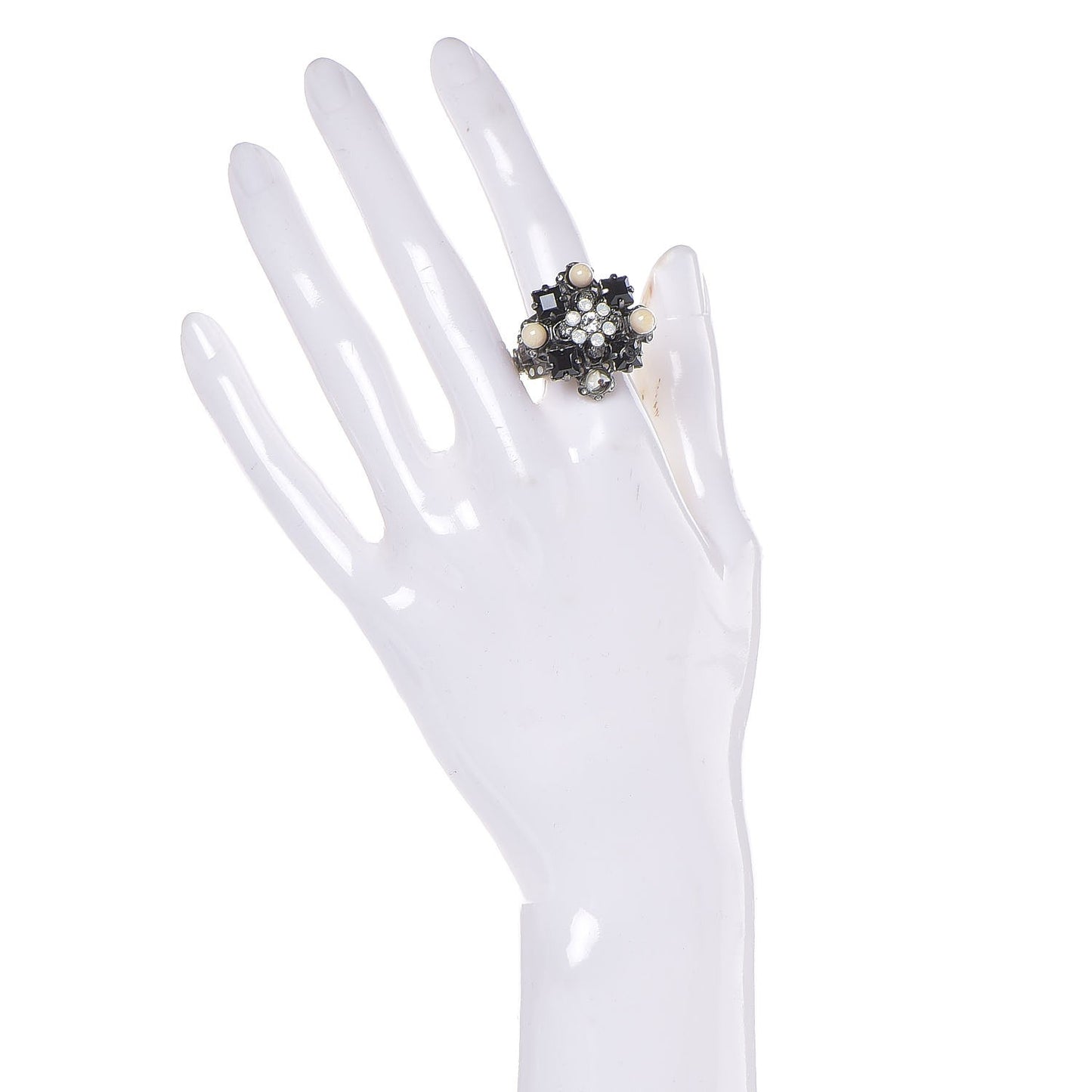 Baguette Crystal Beaded CC Ring Black Silver