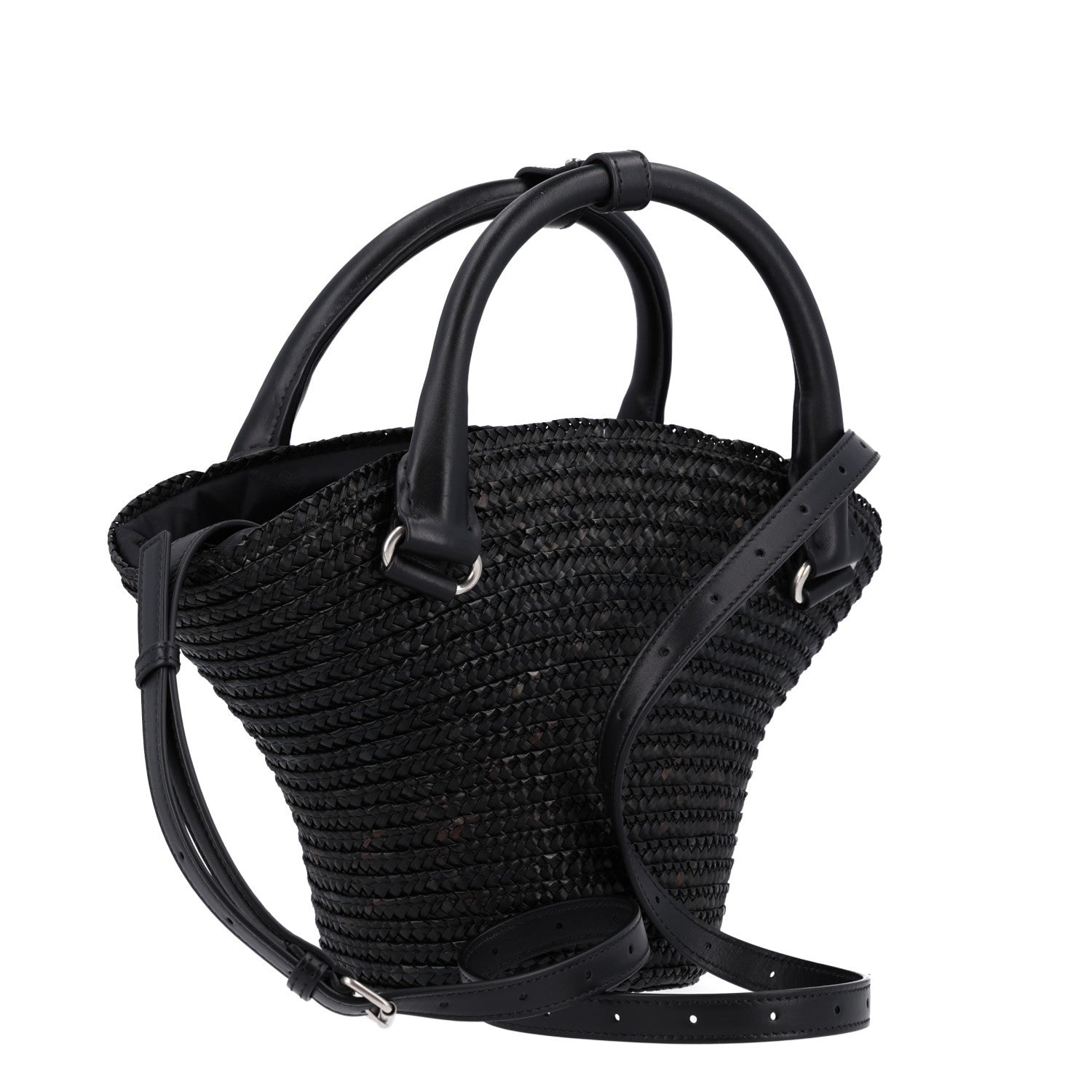 Balenciaga Raffia Woven Mini Le Cagole Tote Bag Black 3 of 10