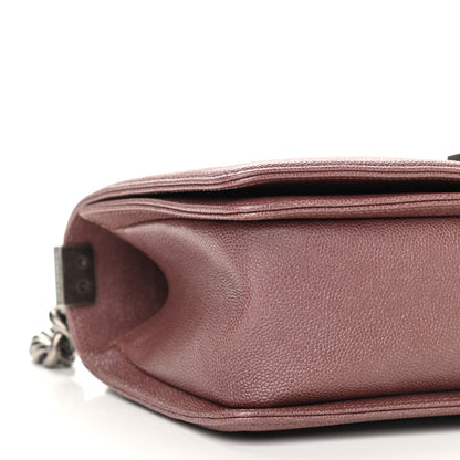 Chanel Metallic Caviar Chevron Quilted Medium Boy Flap Dark Pink 8 of 9