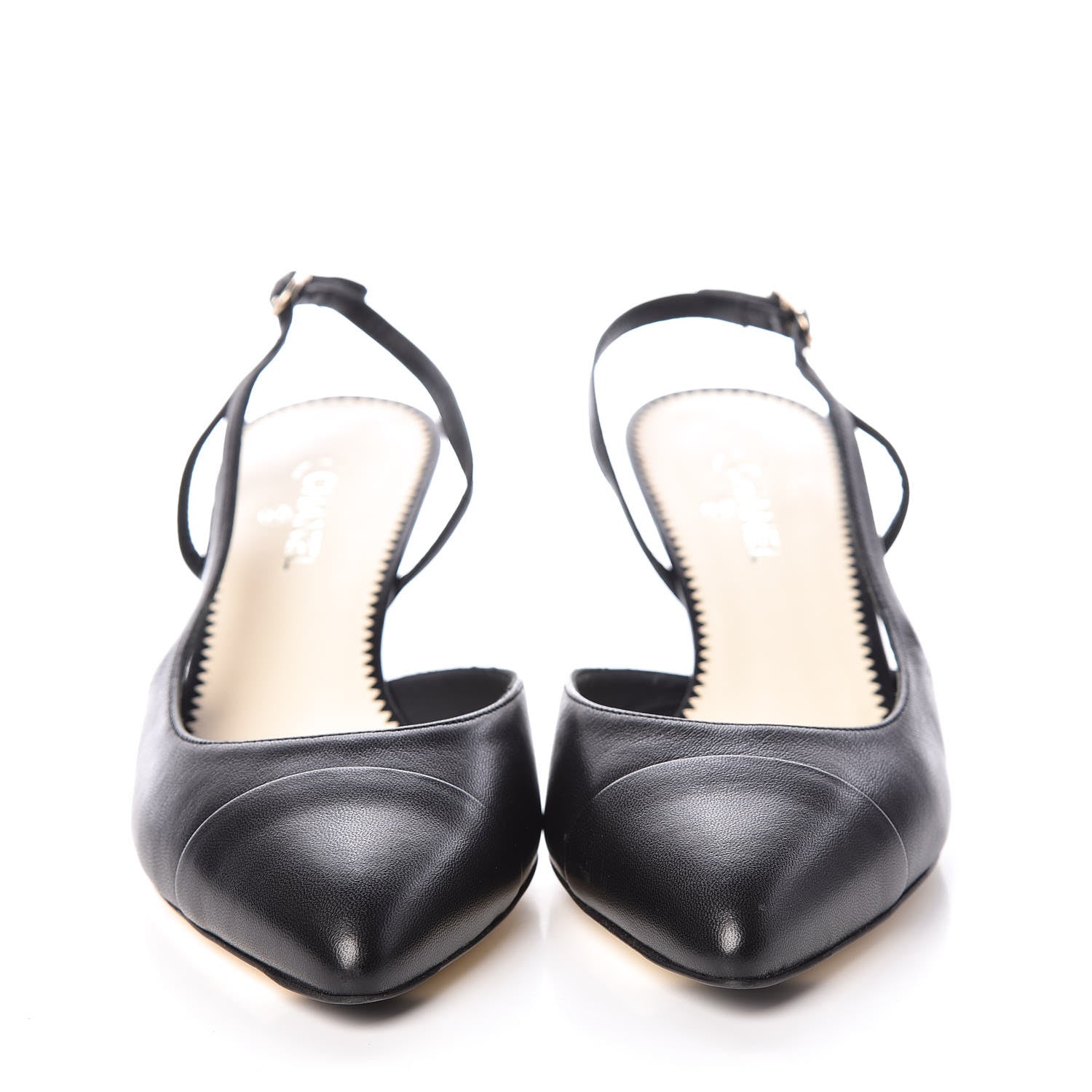 Chanel Lambskin Cap Toe CC Slingback Heels 38 Black 2 of 8