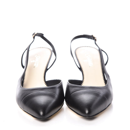 Chanel Lambskin Cap Toe CC Slingback Heels 38 Black 2 of 8