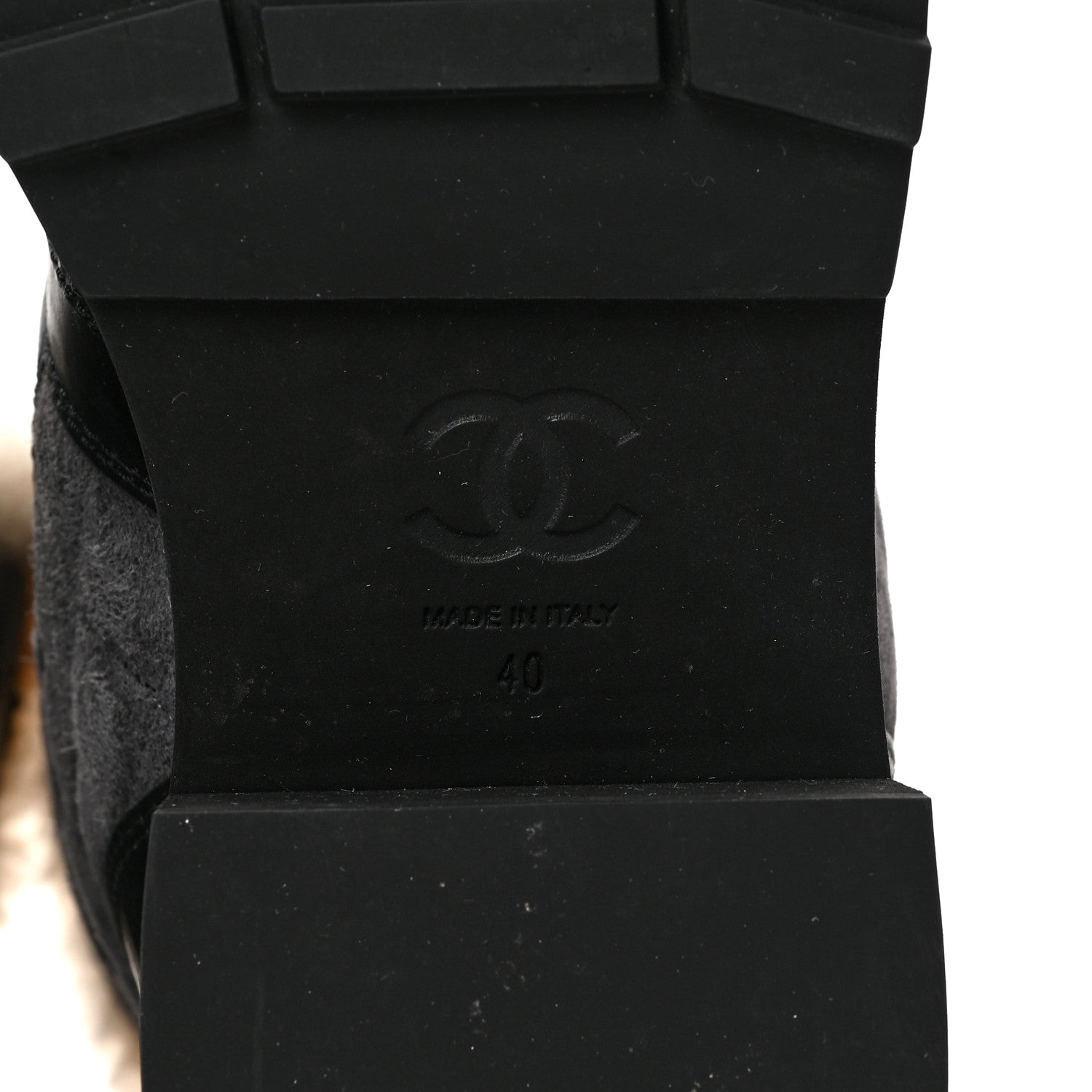 Chanel Calfskin Suede Shearling Lace Up Boots 40 Black Grey Light Beige 6 of 7