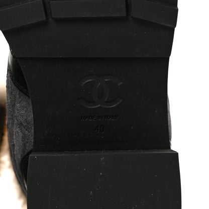 Chanel Calfskin Suede Shearling Lace Up Boots 40 Black Grey Light Beige 6 of 7