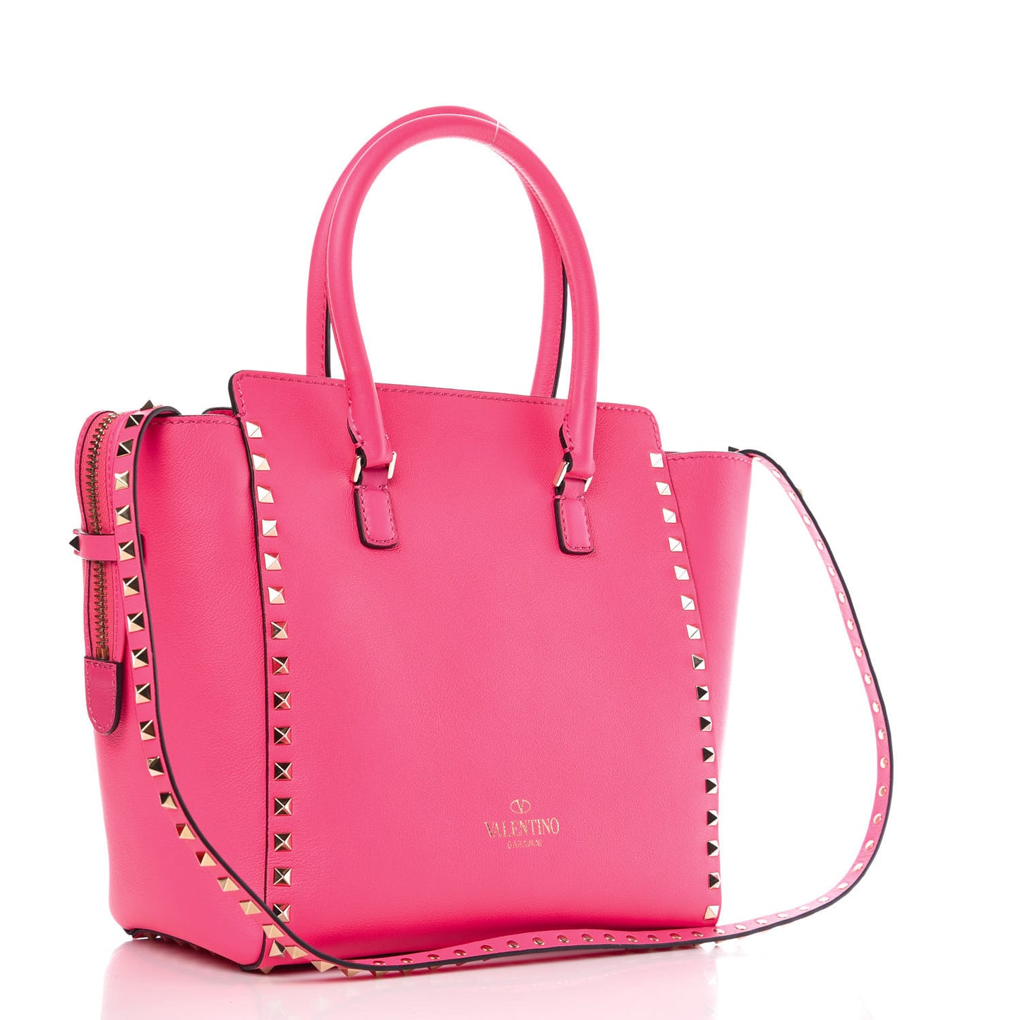 Vitello Rockstud Double Handle Tote Fuxia Fluo