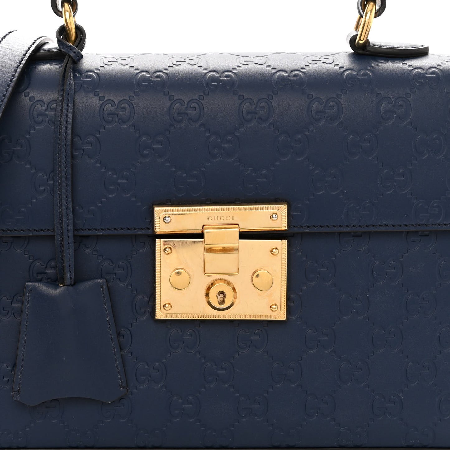 Guccissima Signature Small Padlock Top Handle Bag Blue Agata
