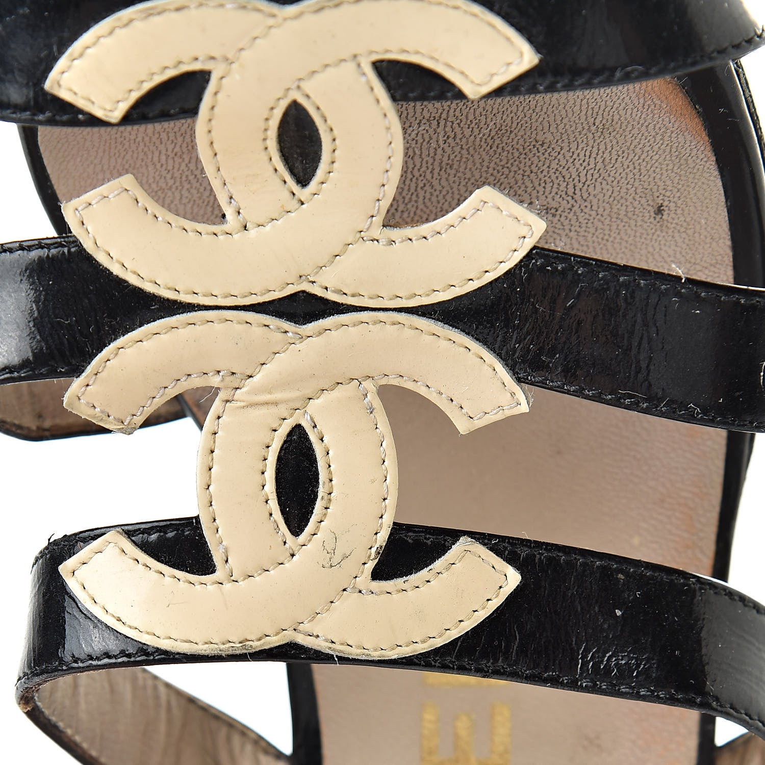 Chanel Patent CC Strappy Sandals 35 Black Beige 14 of 20