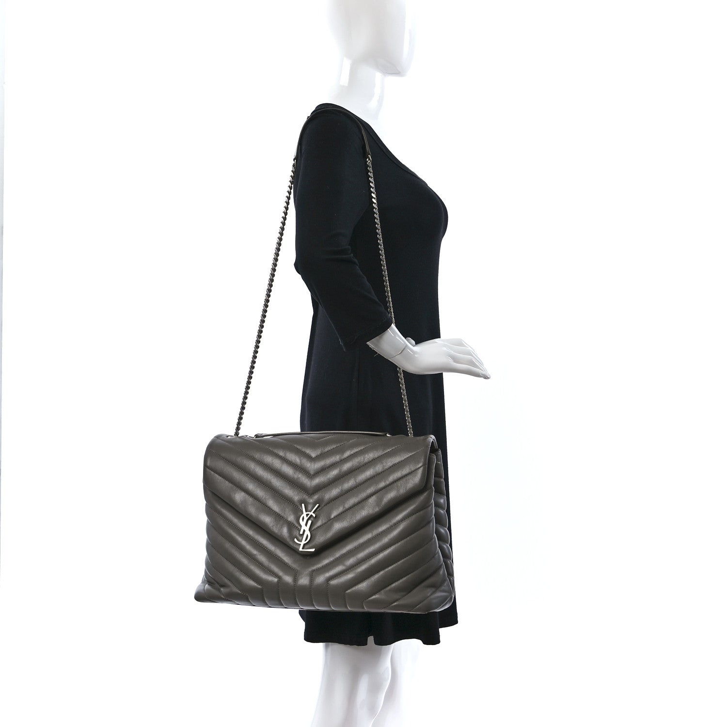 Saint Laurent Calfskin Y Quilted Monogram Large Loulou Chain Satchel Storm 2 of 16