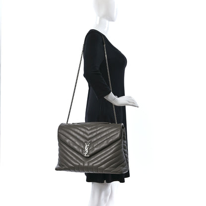 Saint Laurent Calfskin Y Quilted Monogram Large Loulou Chain Satchel Storm 2 of 16