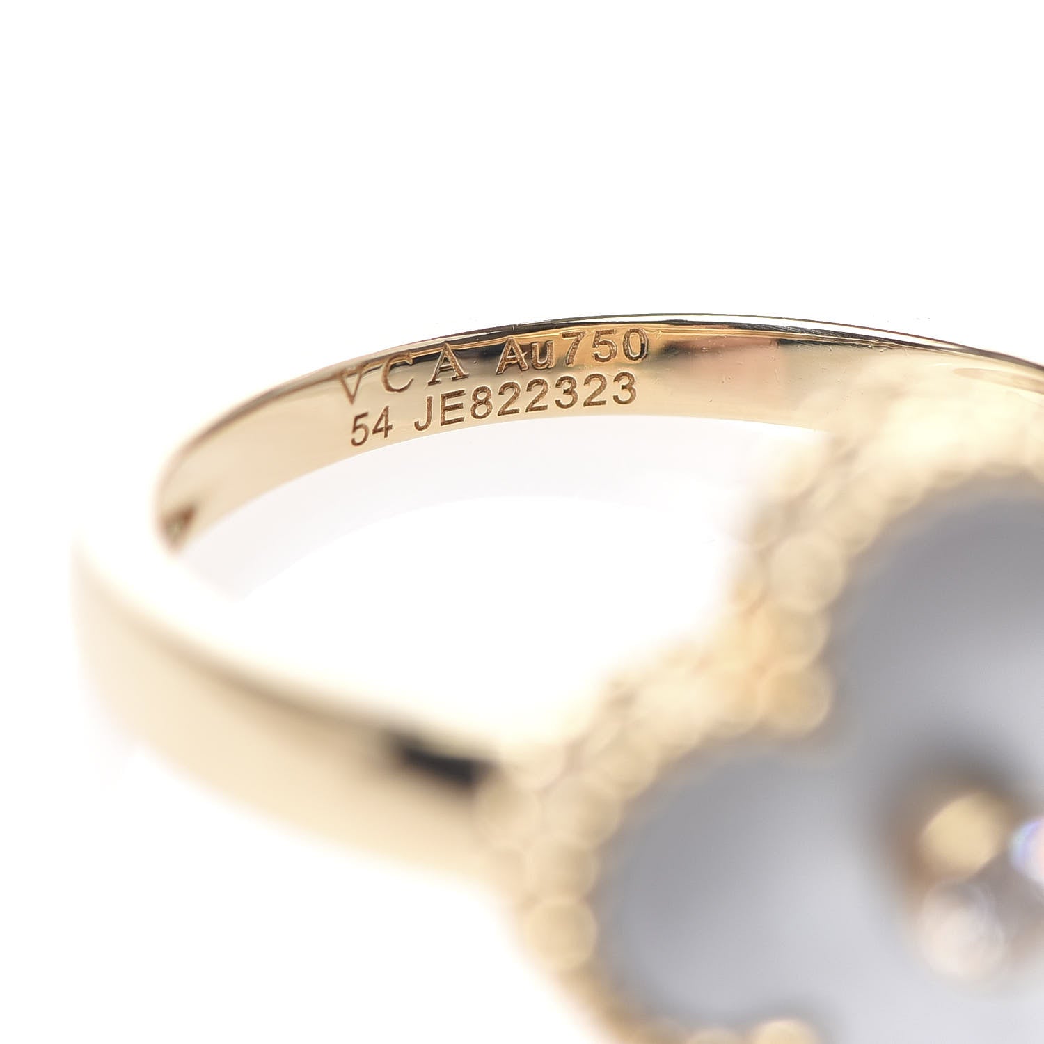 Van Cleef & Arpels 18K Yellow Gold Diamond Mother of Pearl Vintage Alhambra Ring 54 6.75 4 of 4