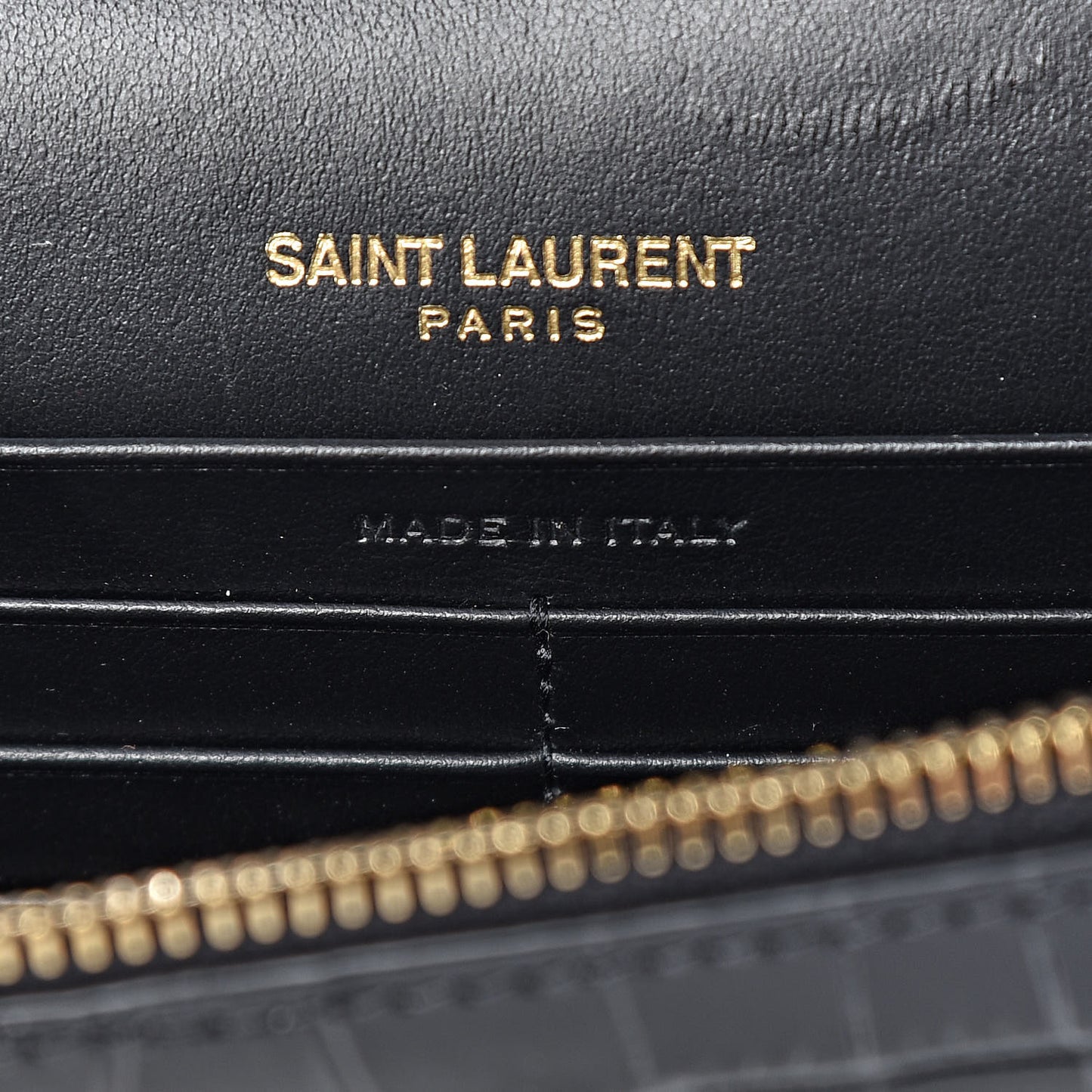 Calfskin Crocodile Embossed Kate Monogram Tassel Chain Wallet Black