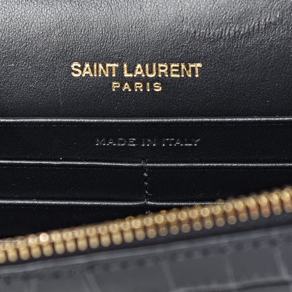 Saint Laurent Calfskin Crocodile Embossed Kate Monogram Tassel Chain Wallet Black 7 of 11