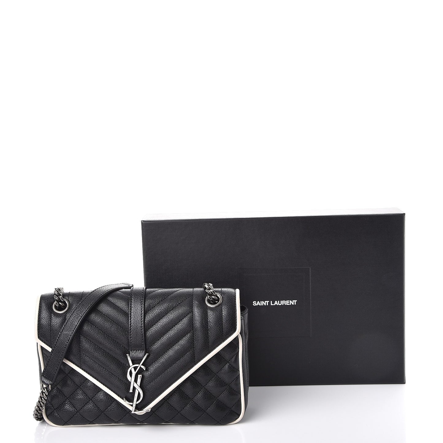 Grained Calfskin Tri-Quilt Monogram Medium College Bag Black White