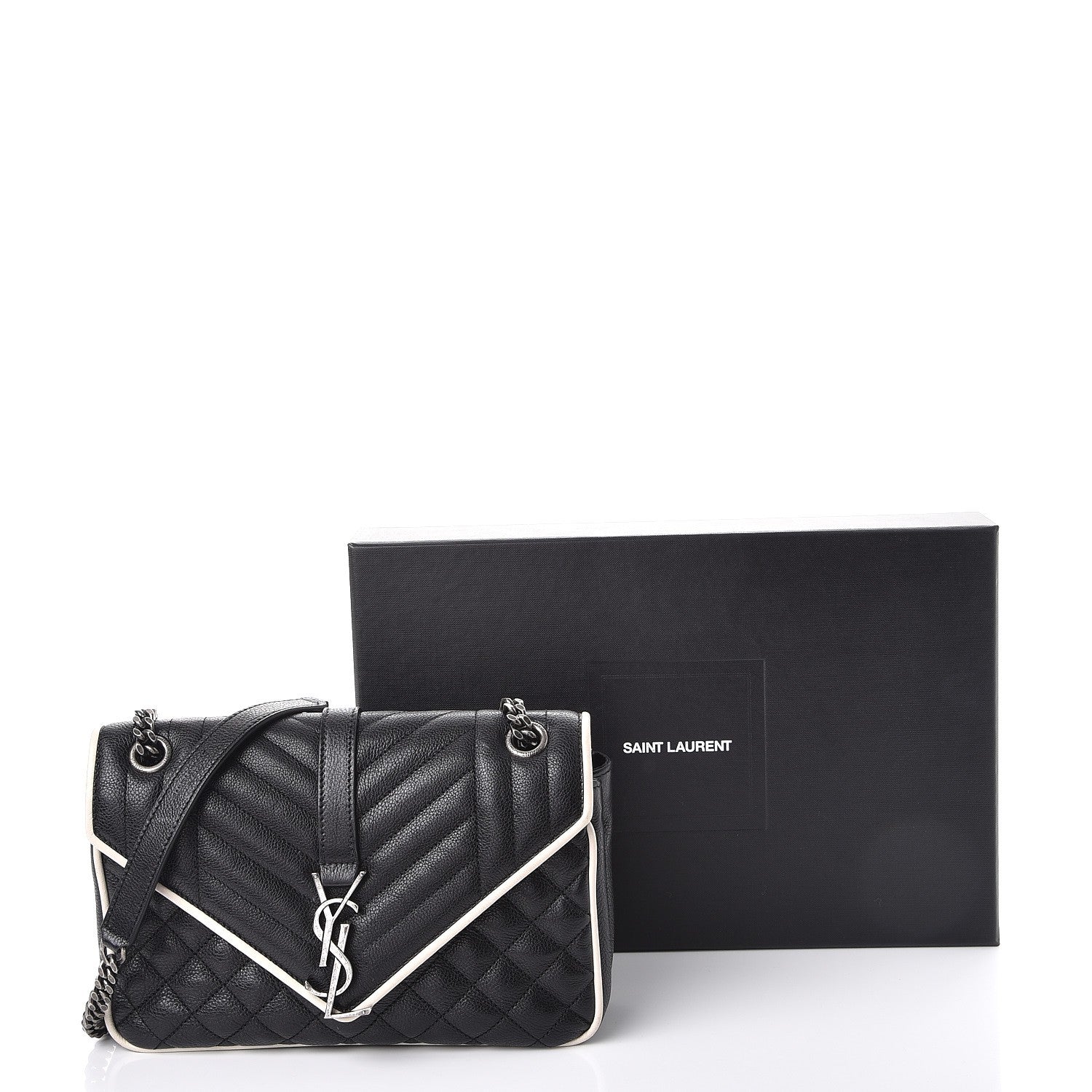 Saint Laurent Grained Calfskin Tri-Quilt Monogram Medium College Bag Black White 13 of 13