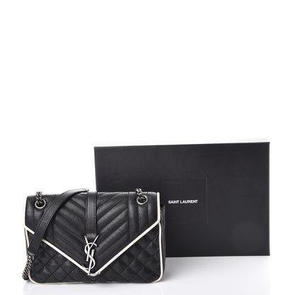 Saint Laurent Grained Calfskin Tri-Quilt Monogram Medium College Bag Black White 13 of 13
