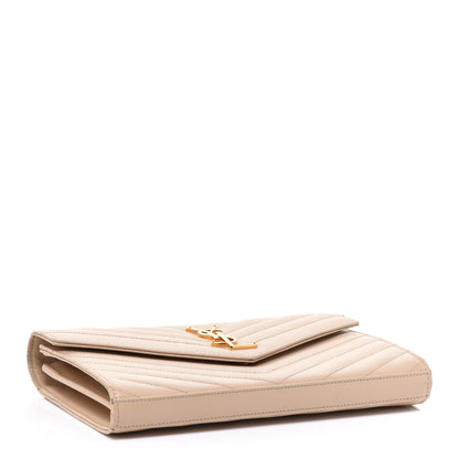 Saint Laurent Grain De Poudre Matelasse Chevron Monogram Chain Wallet Nude Powder 4 of 12