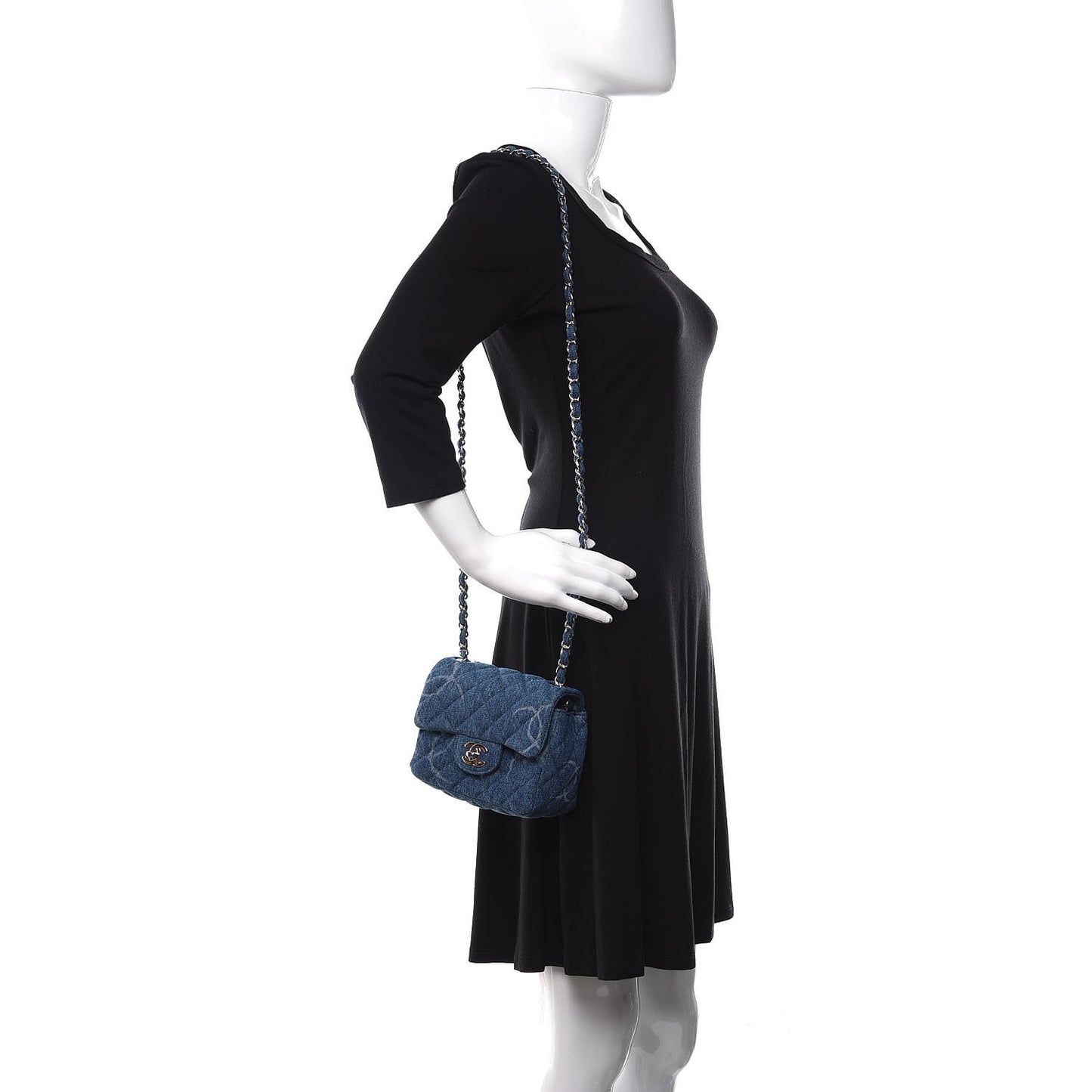 Denim CC Quilted Mini Square Flap Blue