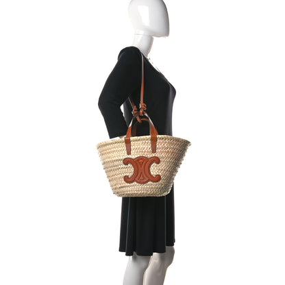 Celine Raffia Calfskin Triomphe Medium Panier Tan 2 of 9