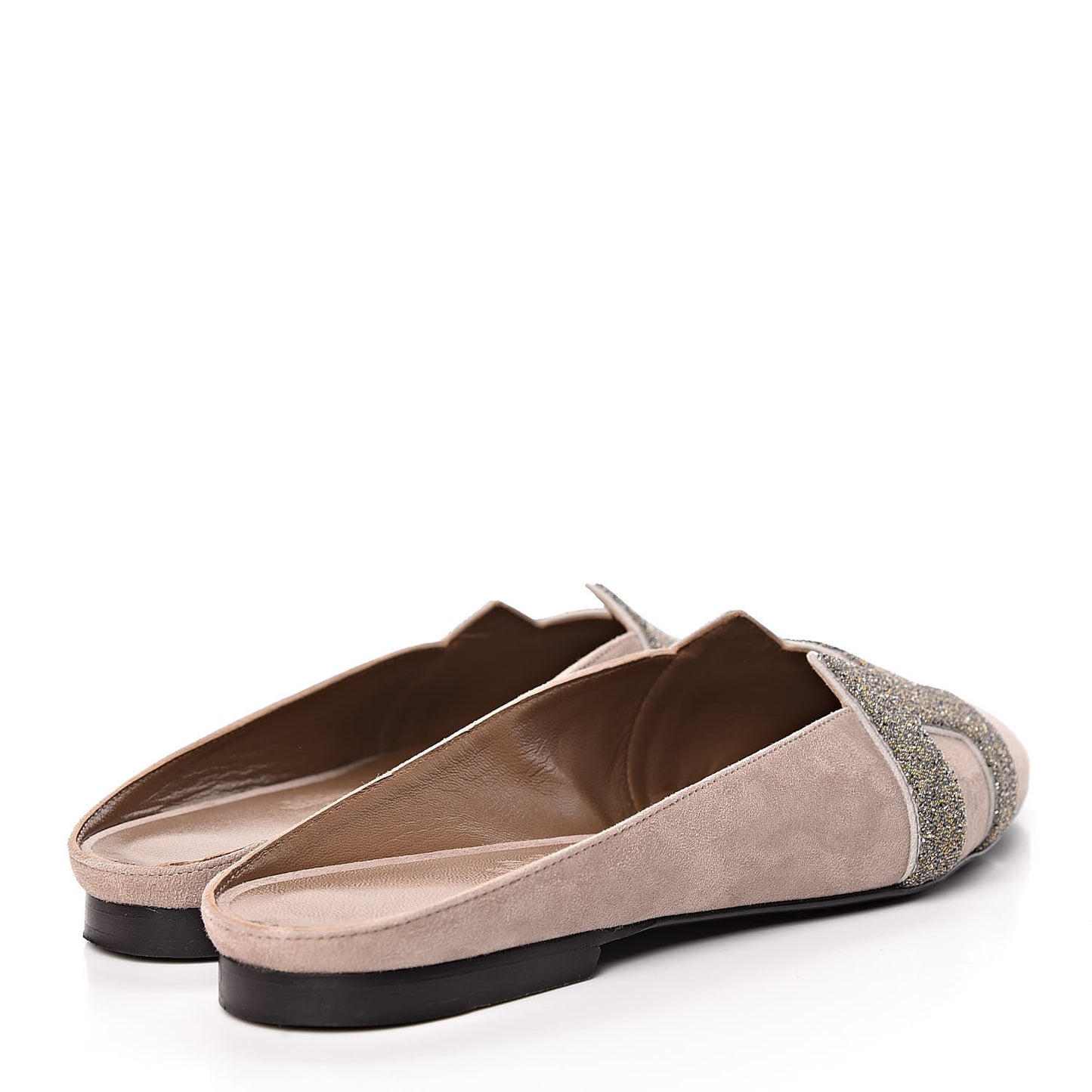 Suede Goatskin Crystal Roxane Mules 35 Champagne Rose Grey