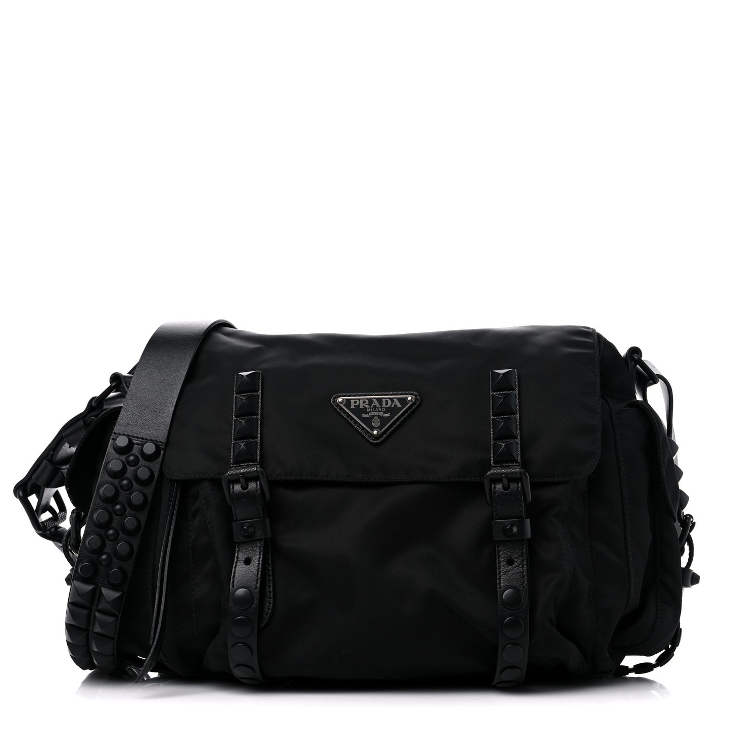 Nylon New Vela Studded Messenger Black