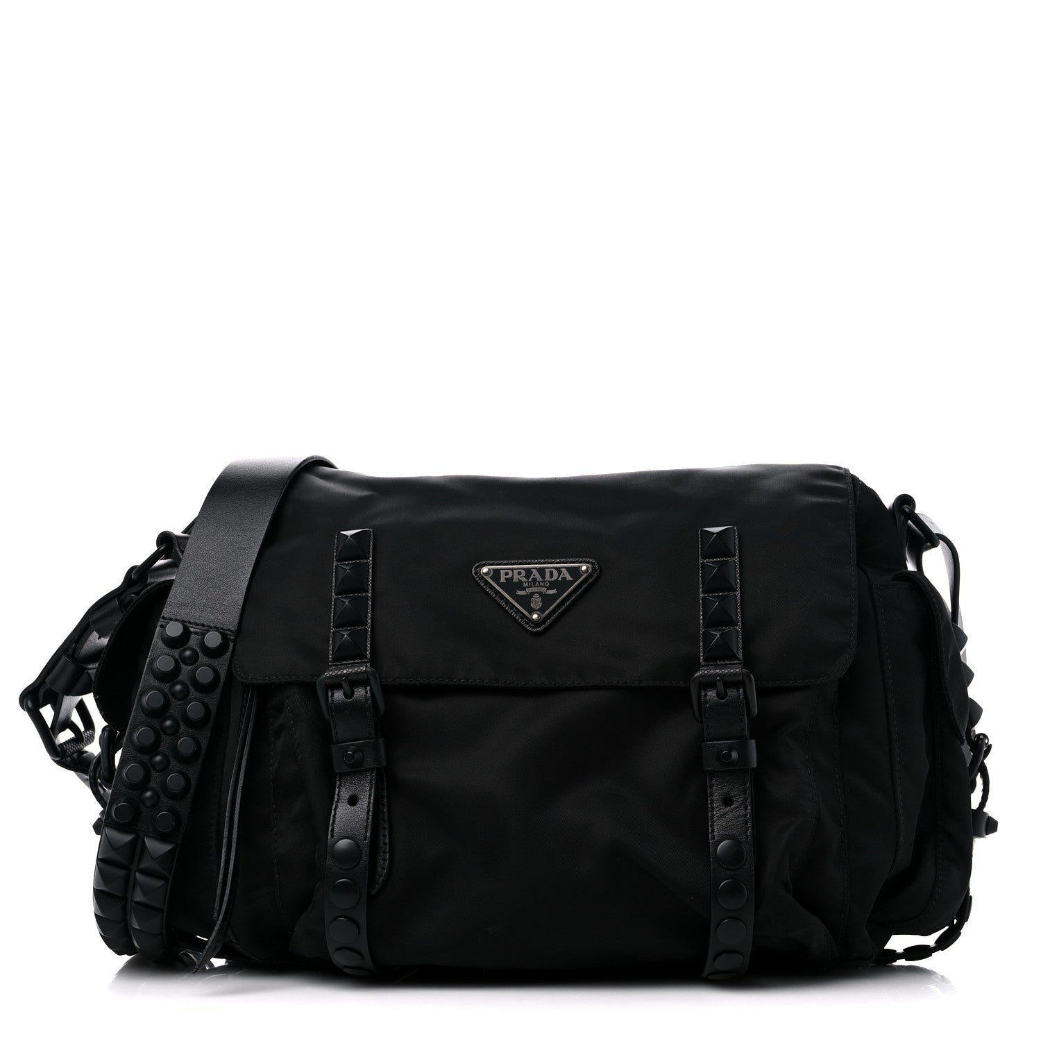 Prada Nylon New Vela Studded Messenger Black 1 of 11