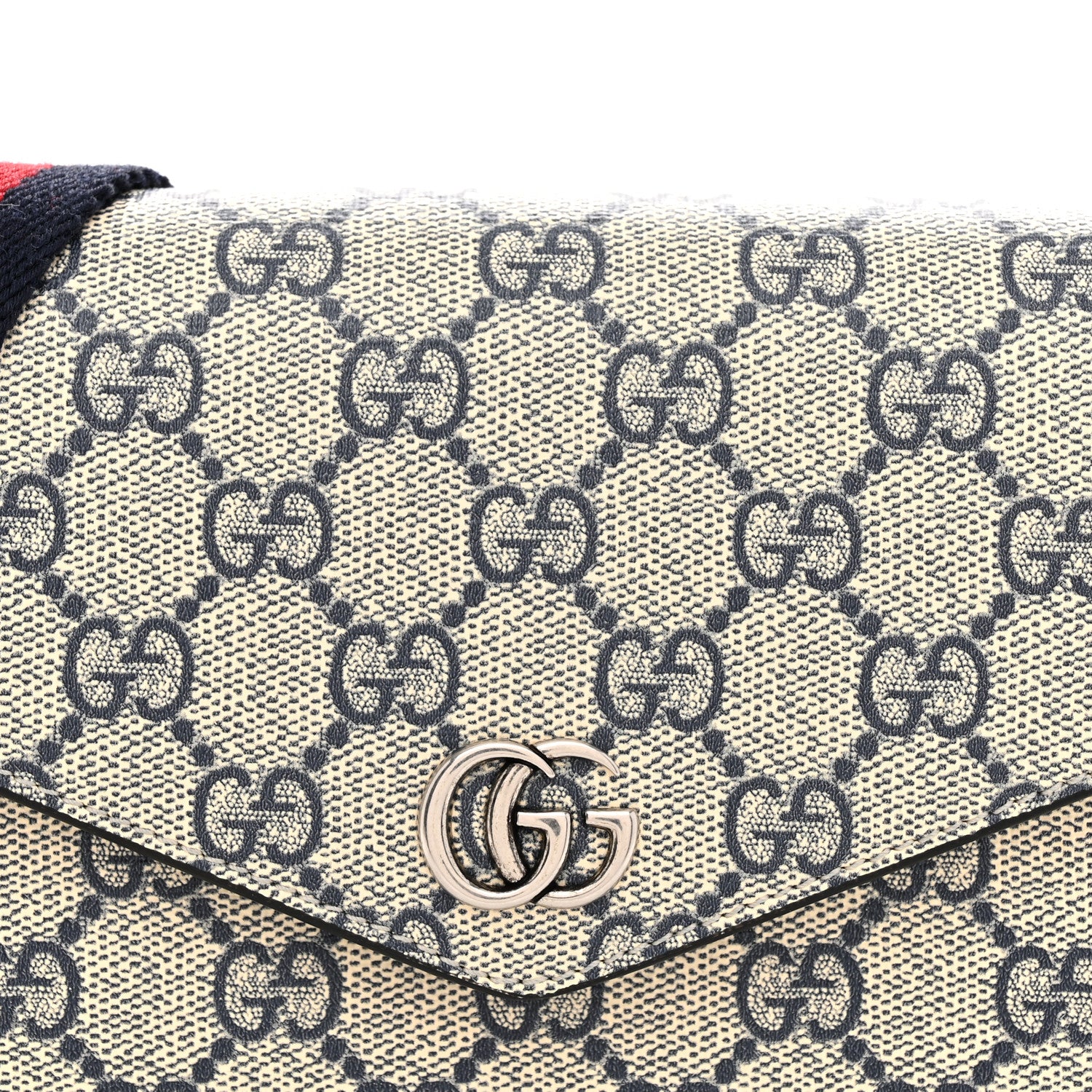 Gucci GG Supreme Monogram Textured Dollar Calfskin Web Mini Ophidia Envelope Shoulder Bag Beige Blue 8 of 12