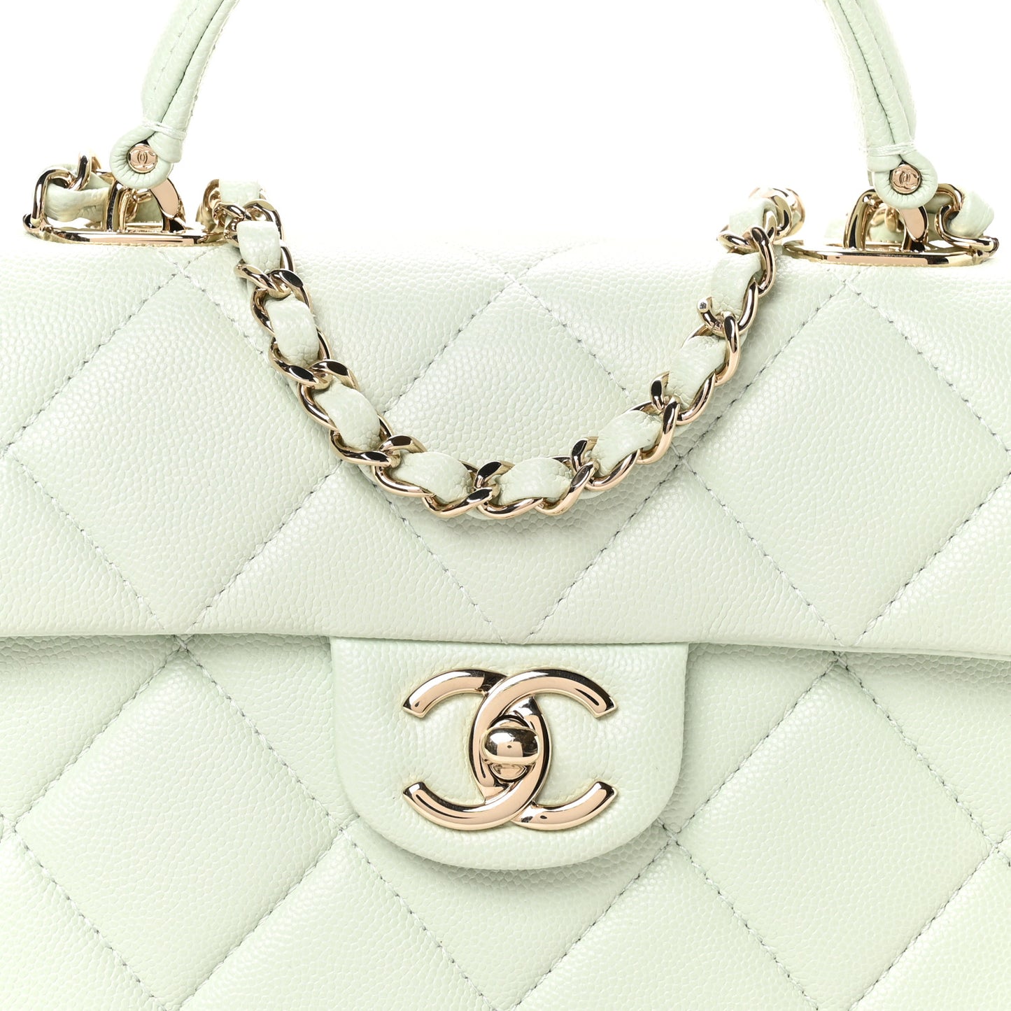 Caviar Quilted Retro Medium Twist Top Handle Clutch Light Green