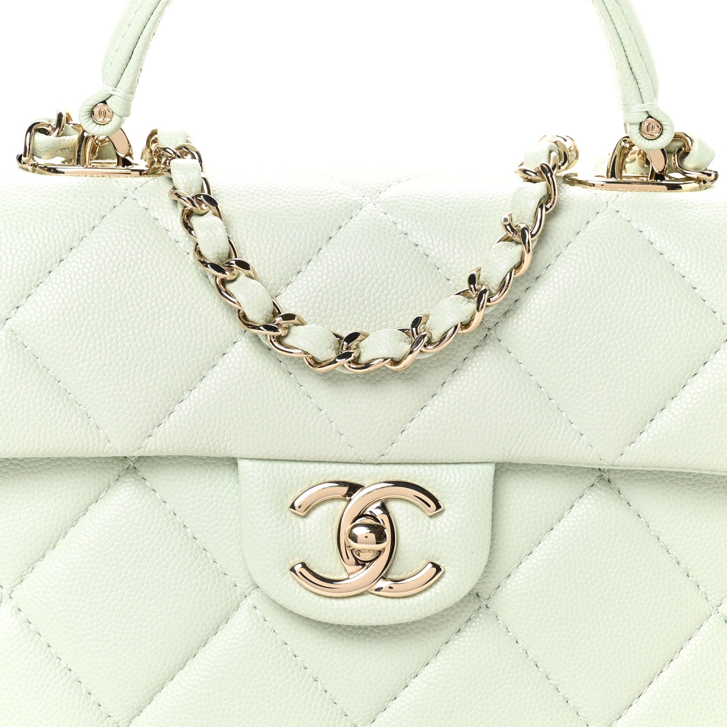 Chanel Caviar Quilted Retro Medium Twist Top Handle Clutch Light Green 8 of 10