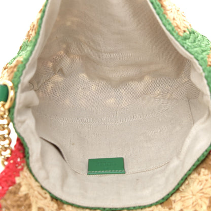 Gucci Raffia Azalea Calfskin Crochet Flower Small GG Marmont Shoulder Bag Natural Ecru Green Red New Shamarock 4 of 12