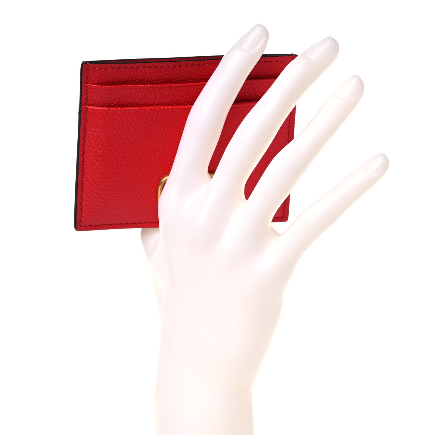 Grained Calfskin VLogo Card Holder Rouge Pur