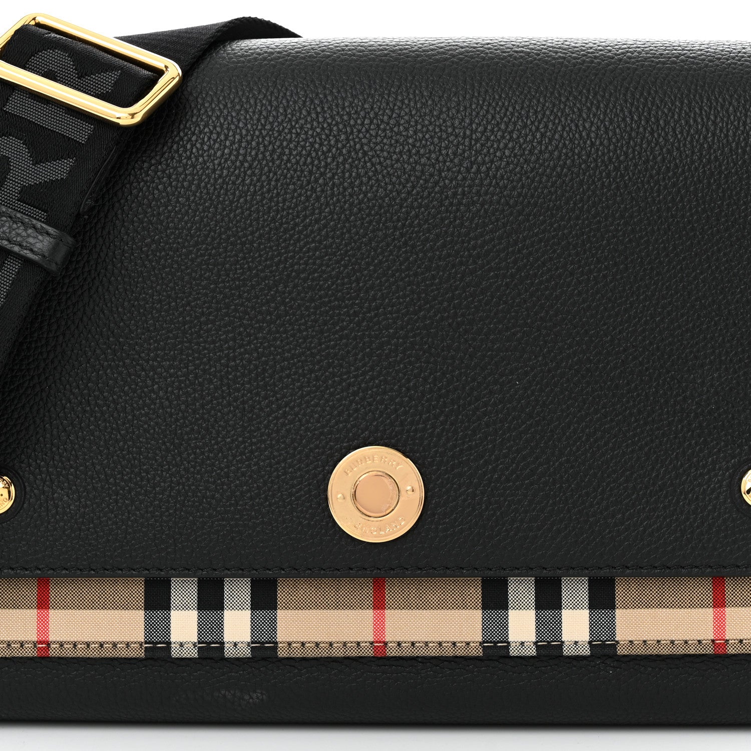 Burberry Coated Canvas Calfskin Vintage Check Medium Note Crossbody Bag Black 7 of 9