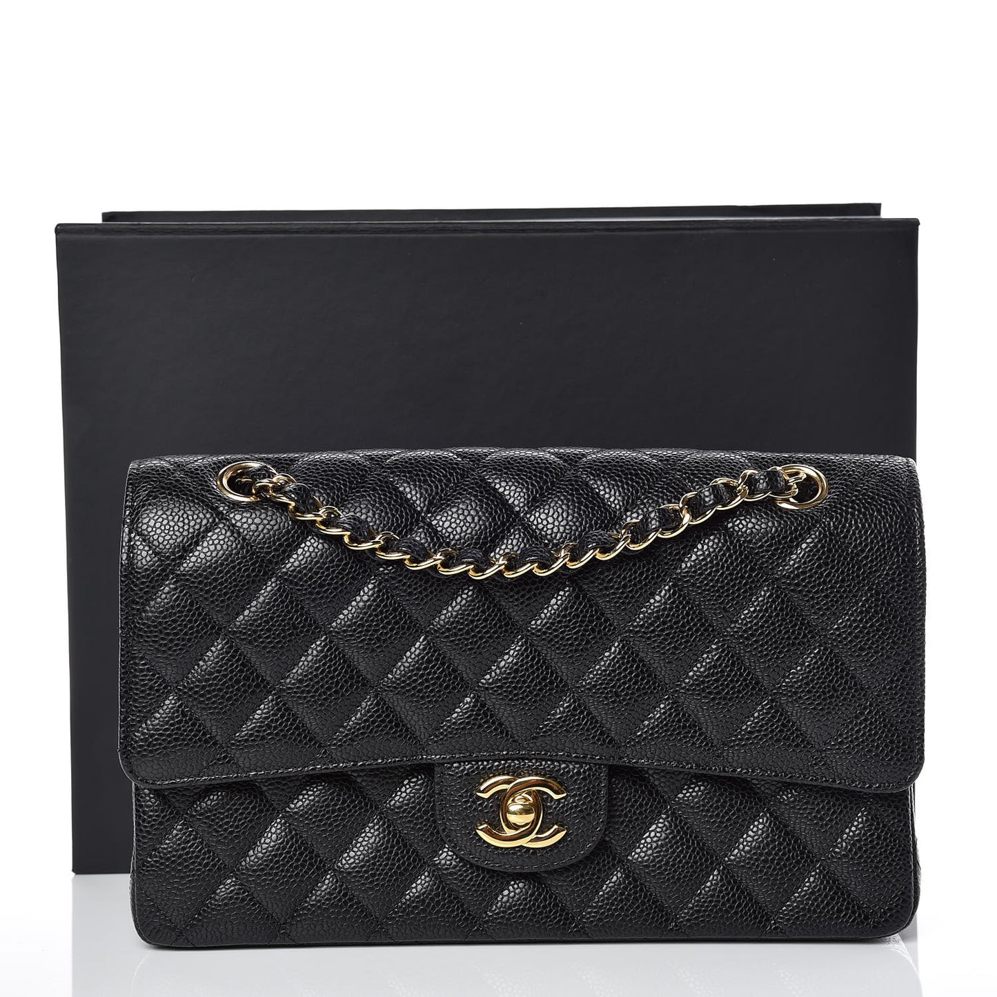 Caviar Quilted Medium Double Flap Black