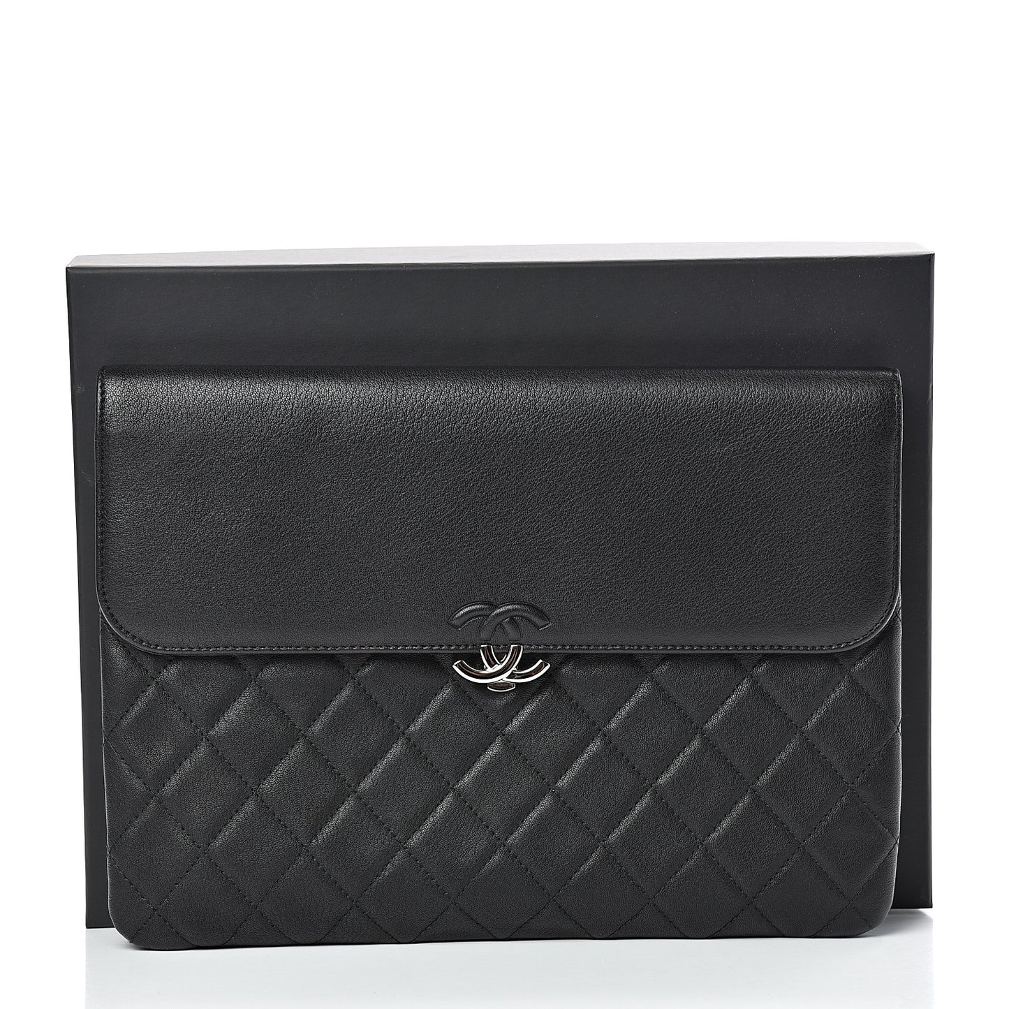 Calfskin Quilted CC Box Flap Pouch Black
