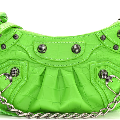 Balenciaga Extra Supple Calfskin Crocodile Embossed Le Cagole Mini Purse With Chain Acid Green 8 of 10