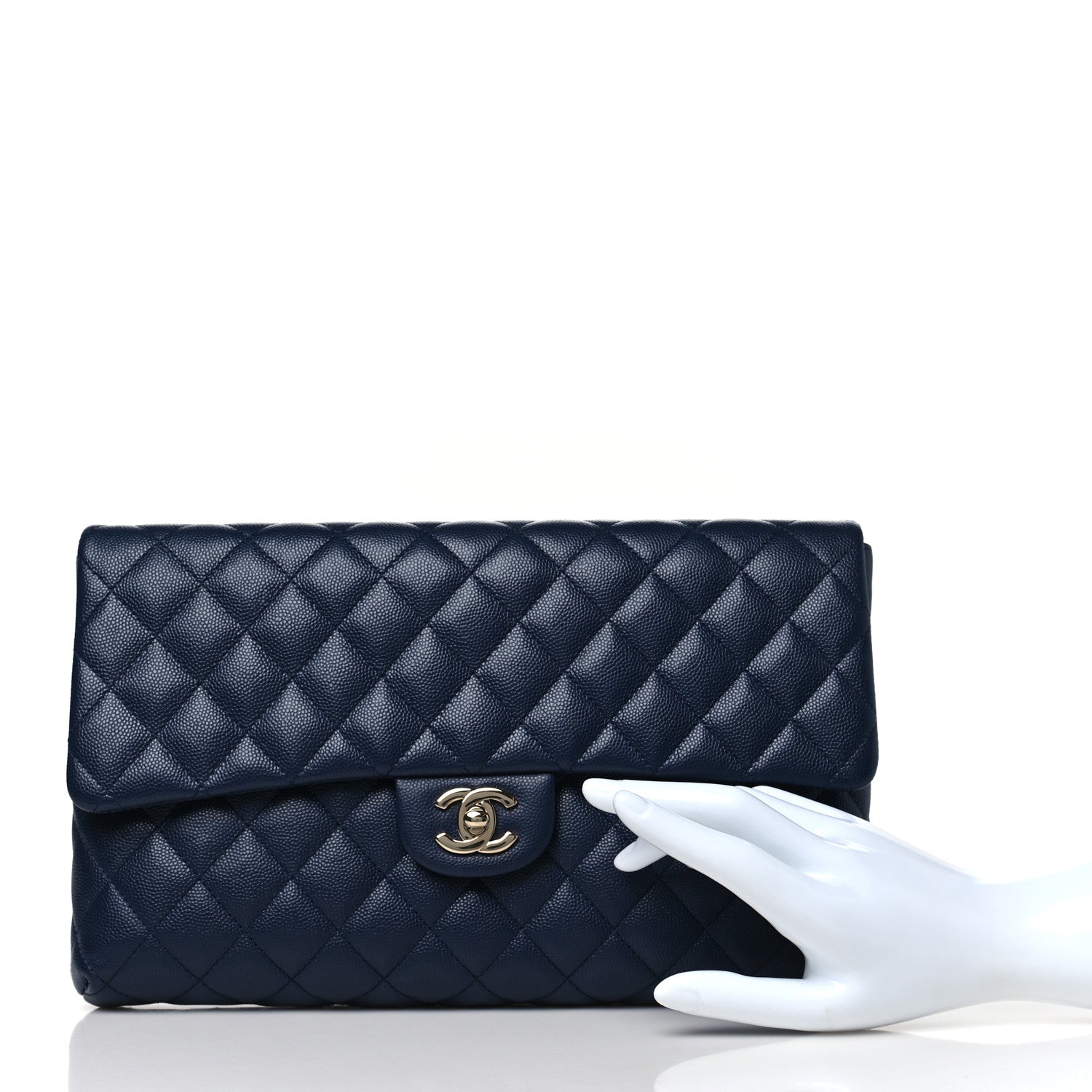 Chanel Caviar Quilted Flap Clutch Navy Blue 2 of 11