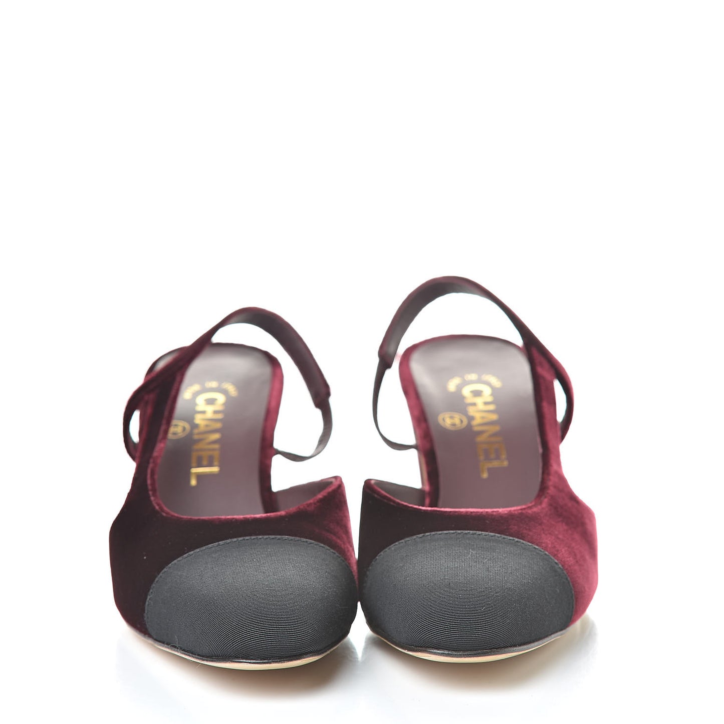 Velvet Grosgrain Cap Toe CC Slingback Pumps 37 Burgundy Black