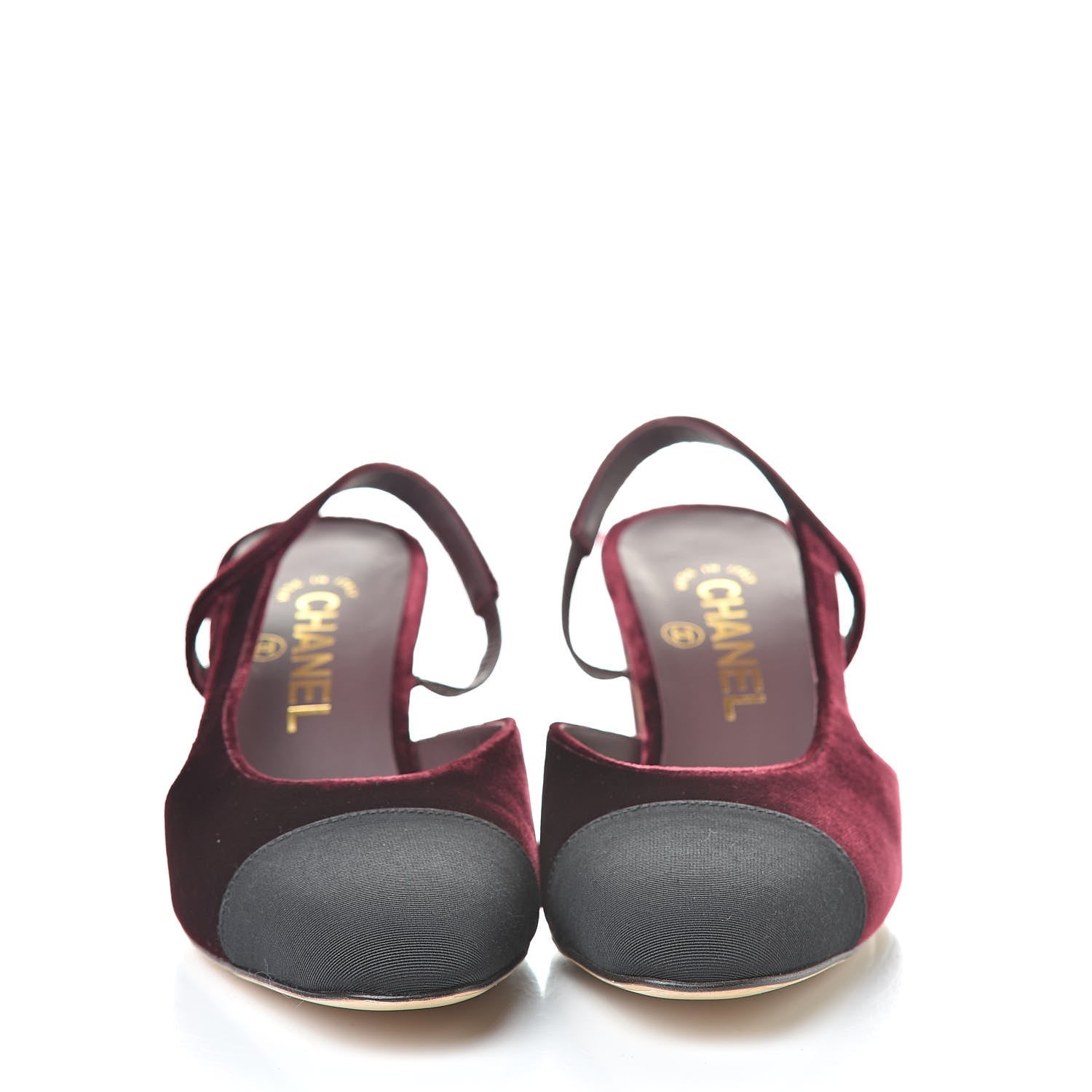 Chanel Velvet Grosgrain Cap Toe CC Slingback Pumps 37 Burgundy Black 2 of 10