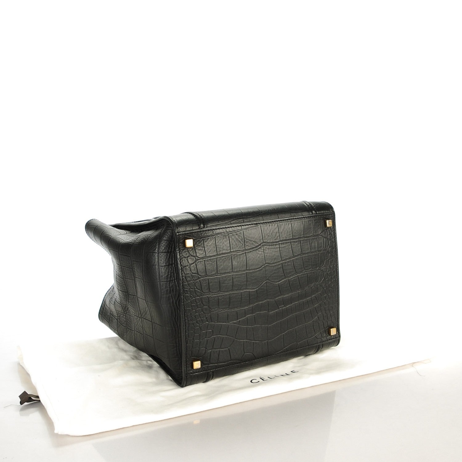 Celine Crocodile Embossed Calfskin Medium Phantom Luggage Black 4 of 7