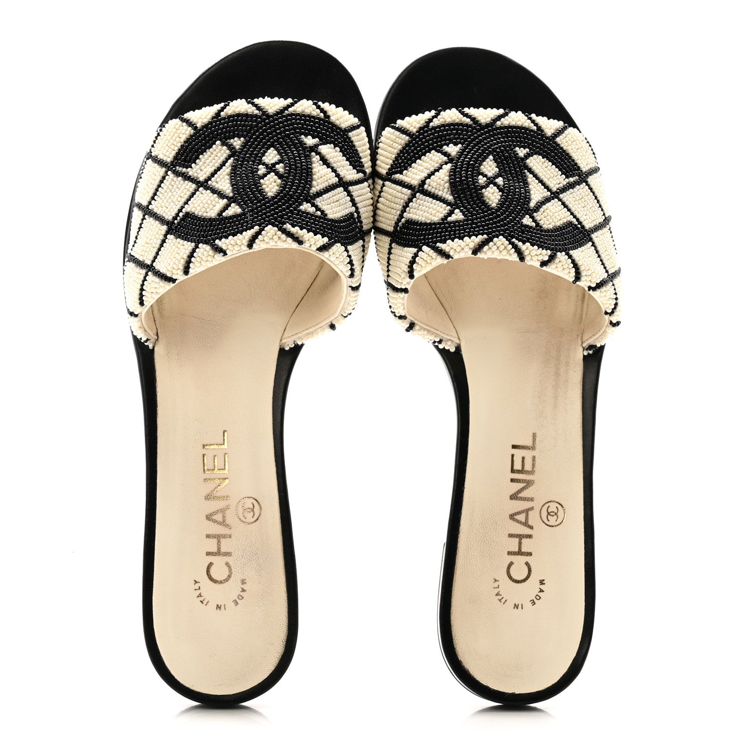 Chanel Pearl Embroidery CC Mules 38.5 Black White 2 of 12